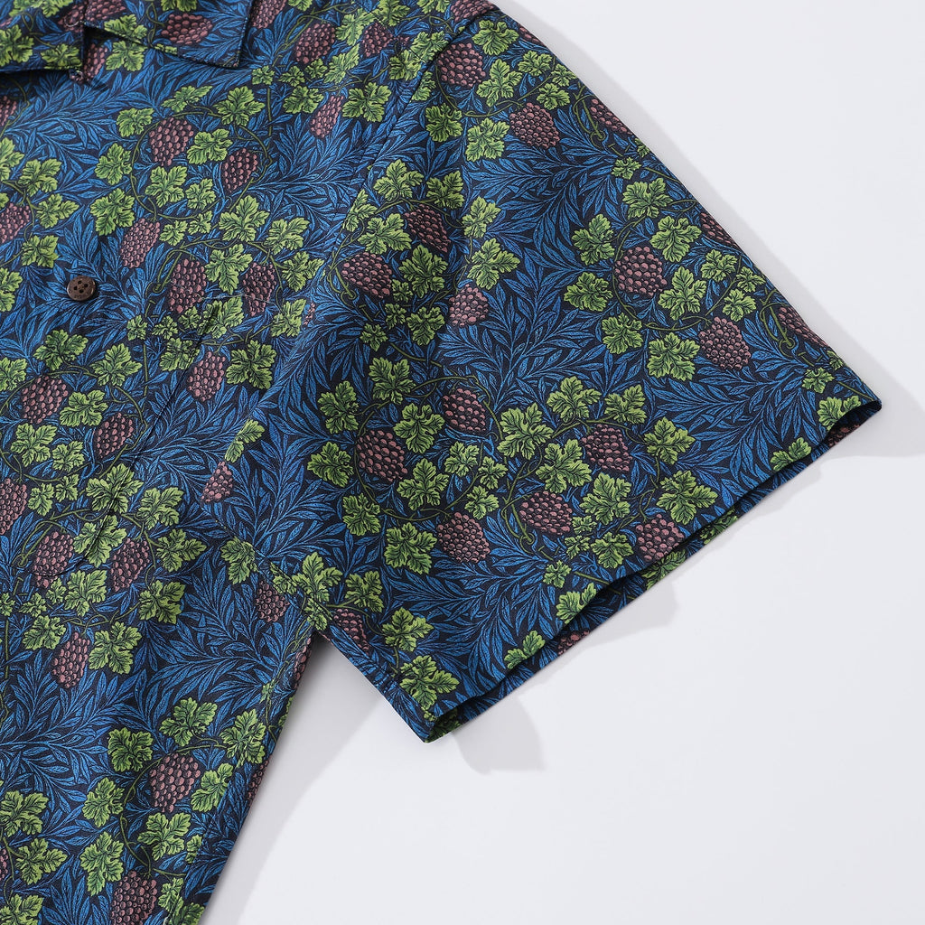Hawaiian Shirt For Men Grapevine Shirt Camp Collar 100% Cotton By Amy