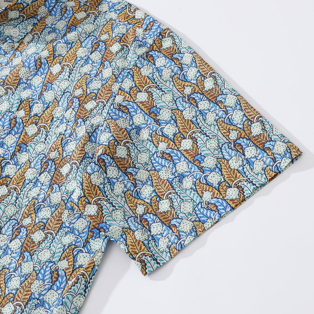 Men's Hawaiian Shirt Lily of the Valley Print Cotton Button-down By Amy