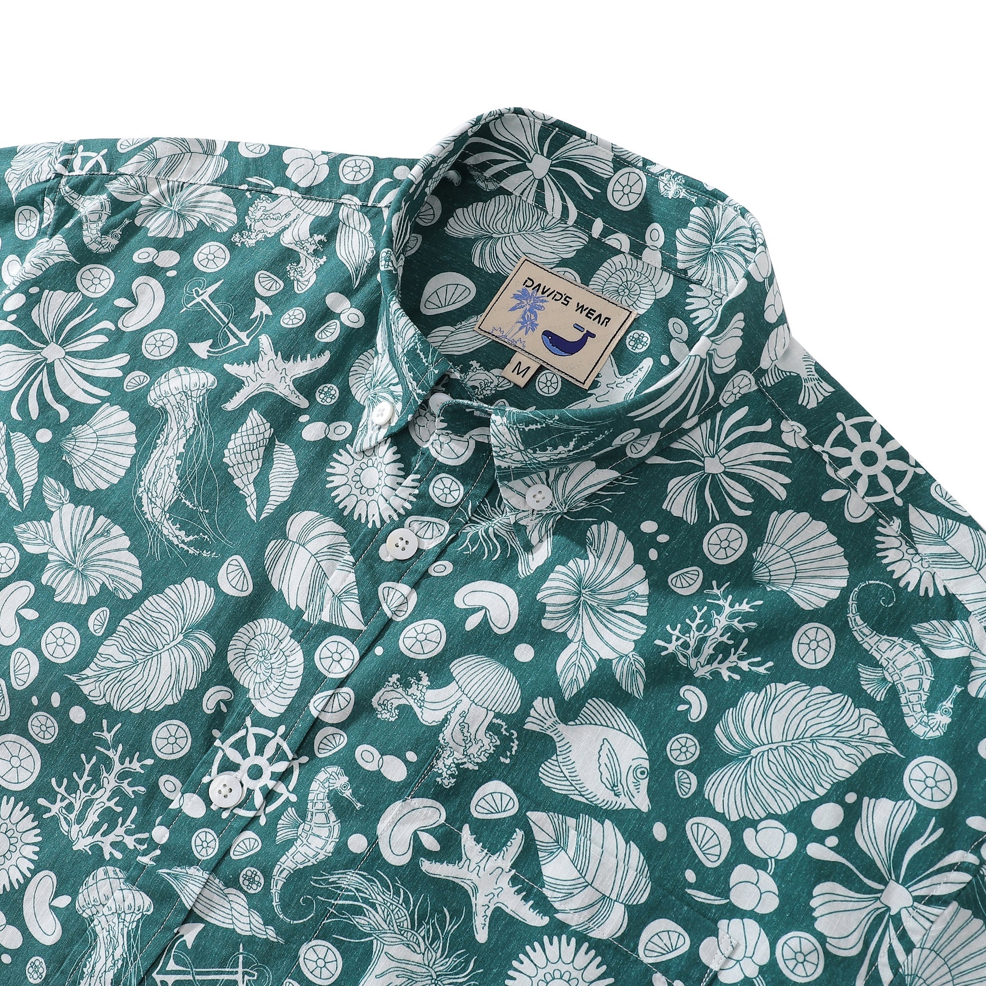 Men's Hawaiian Shirt Seabed strolling Print Cotton Button-down Short Sleeve Aloha Shirt By Amy