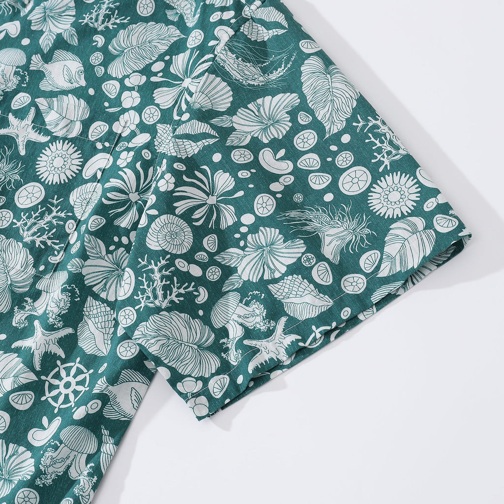 Men's Hawaiian Shirt Seabed strolling Print Cotton Button-down Short Sleeve Aloha Shirt By Amy