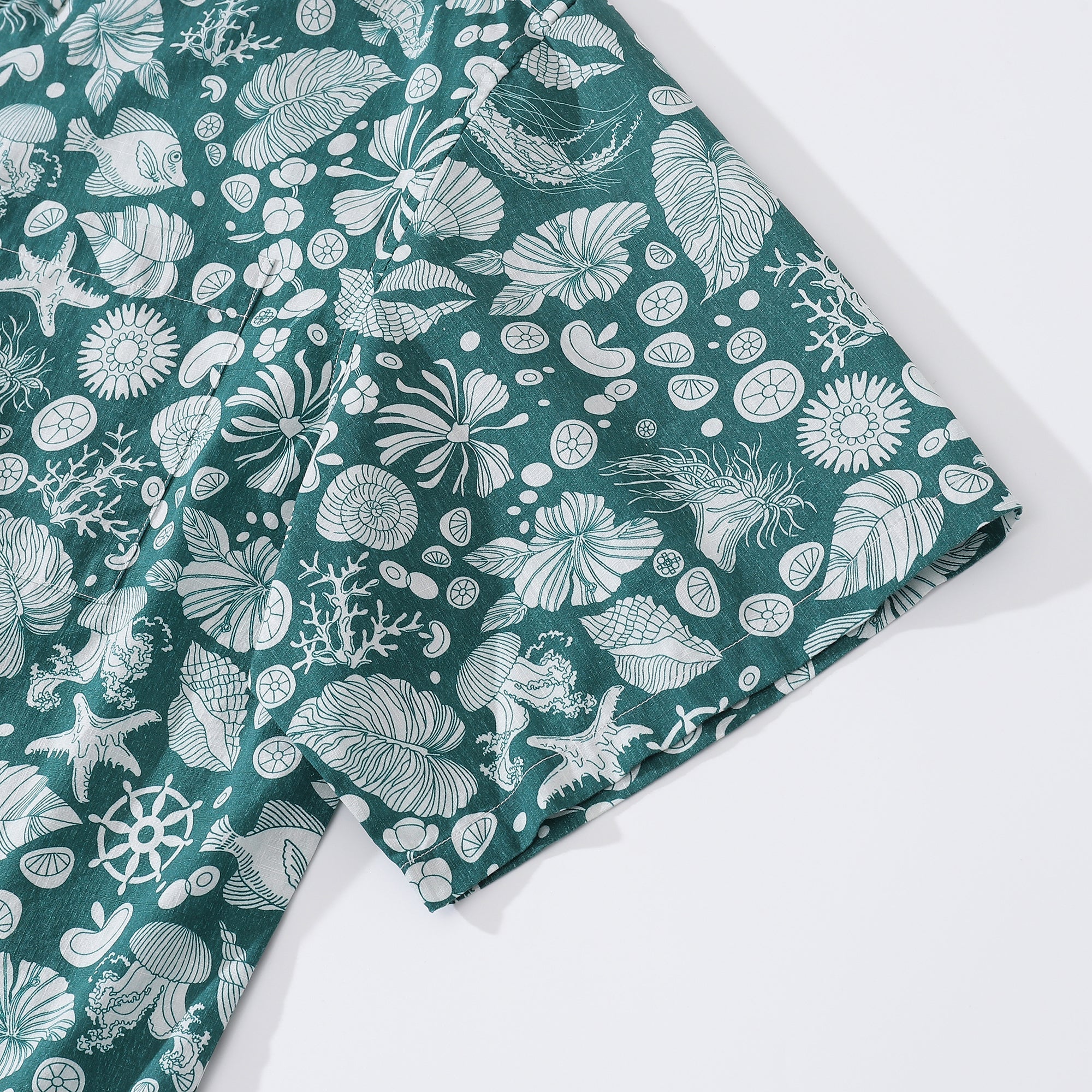 Men's Hawaiian Shirt Seabed strolling Print Cotton Button-down Short Sleeve Aloha Shirt By Amy