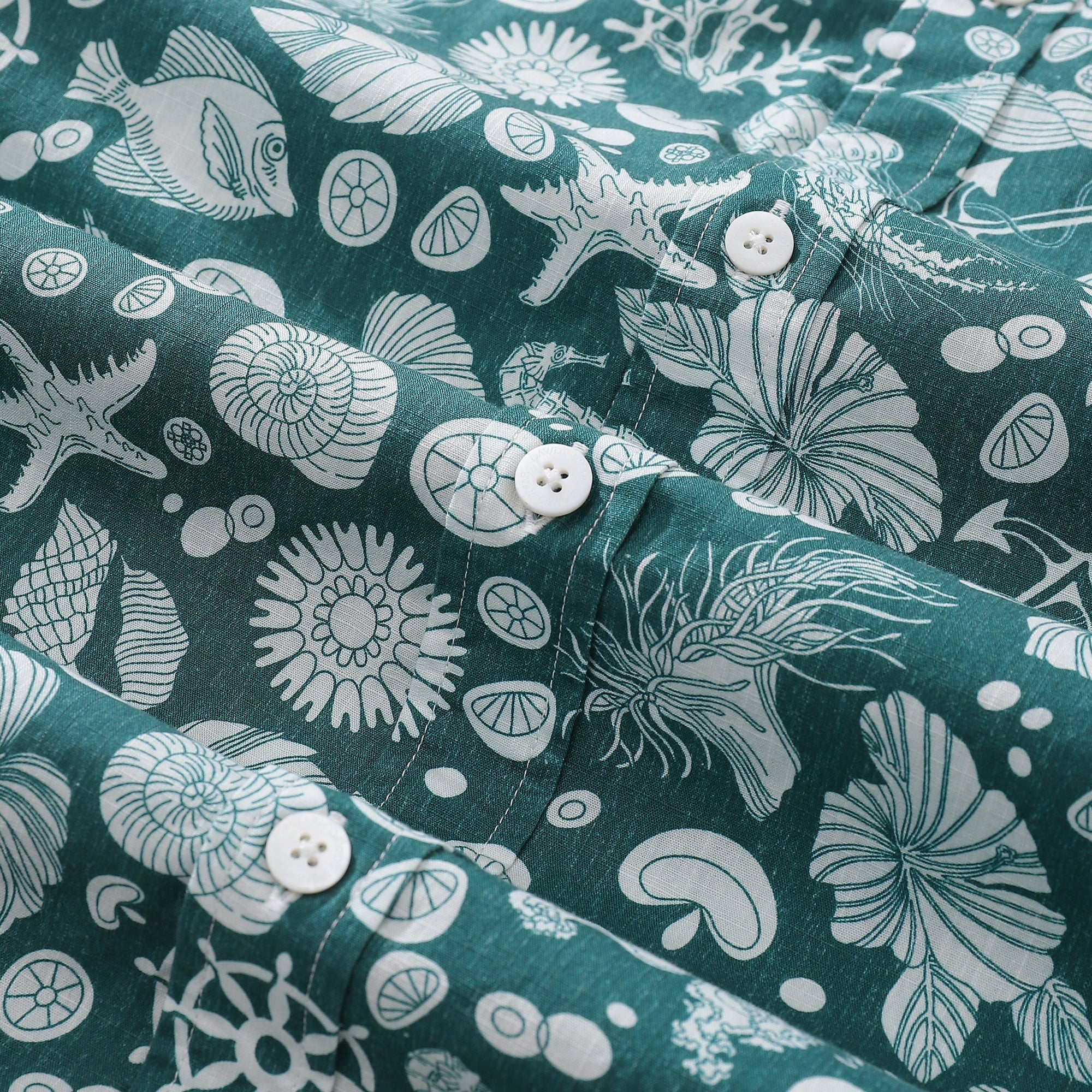 Men's Hawaiian Shirt Seabed strolling Print Cotton Button-down Short Sleeve Aloha Shirt By Amy