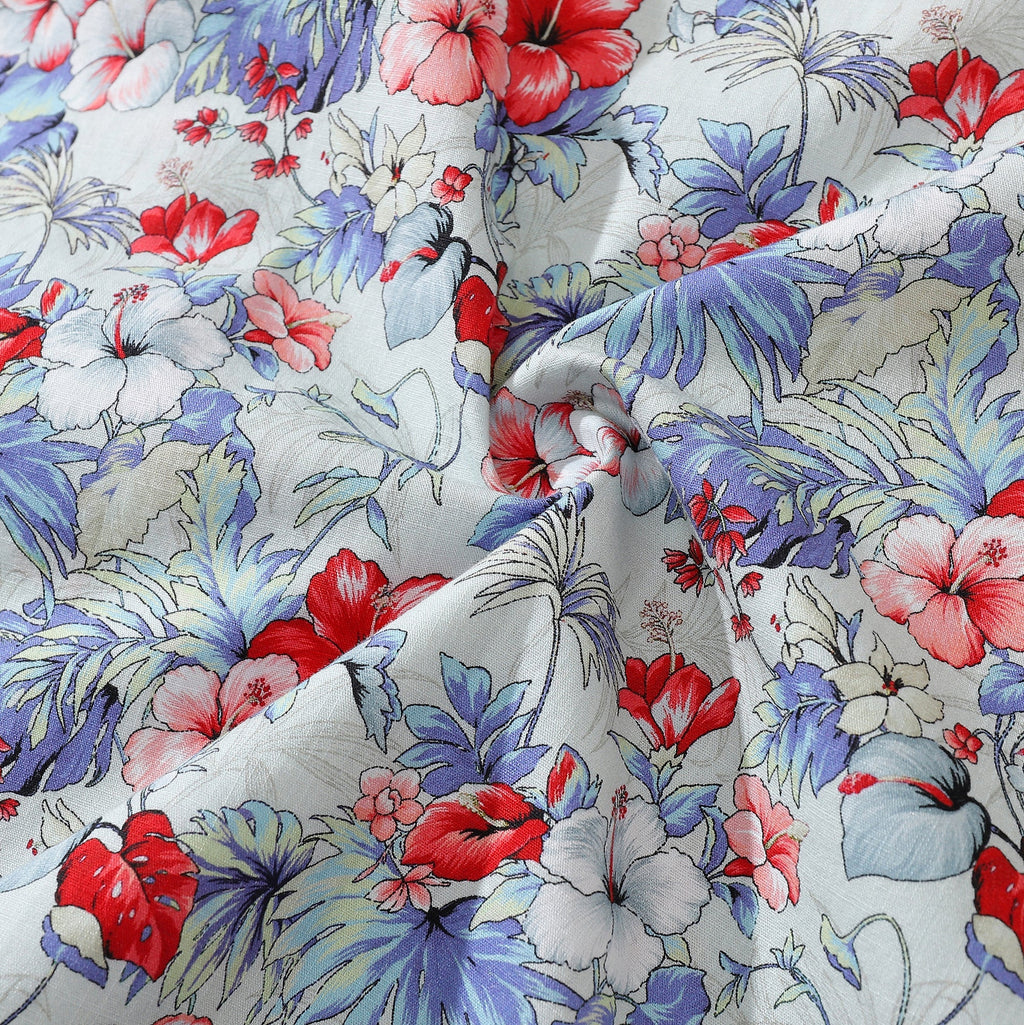 Men's Hawaiian Shirt Tropical Hibiscus Floral Cotton Aloha Shirt Button Down By Amy