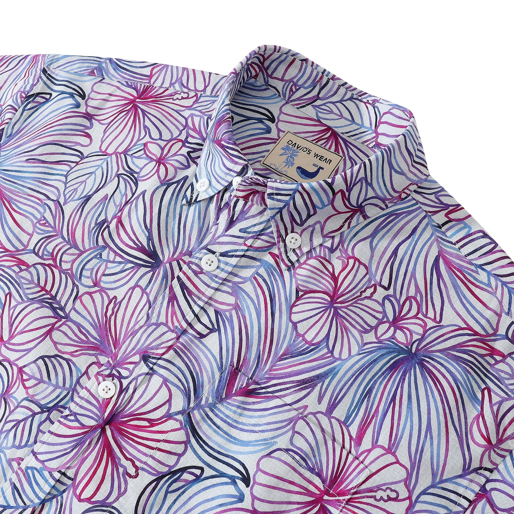 Men's Hawaiian Shirt Purple Tropical Floral Cotton Aloha Shirt Button Down By Amy