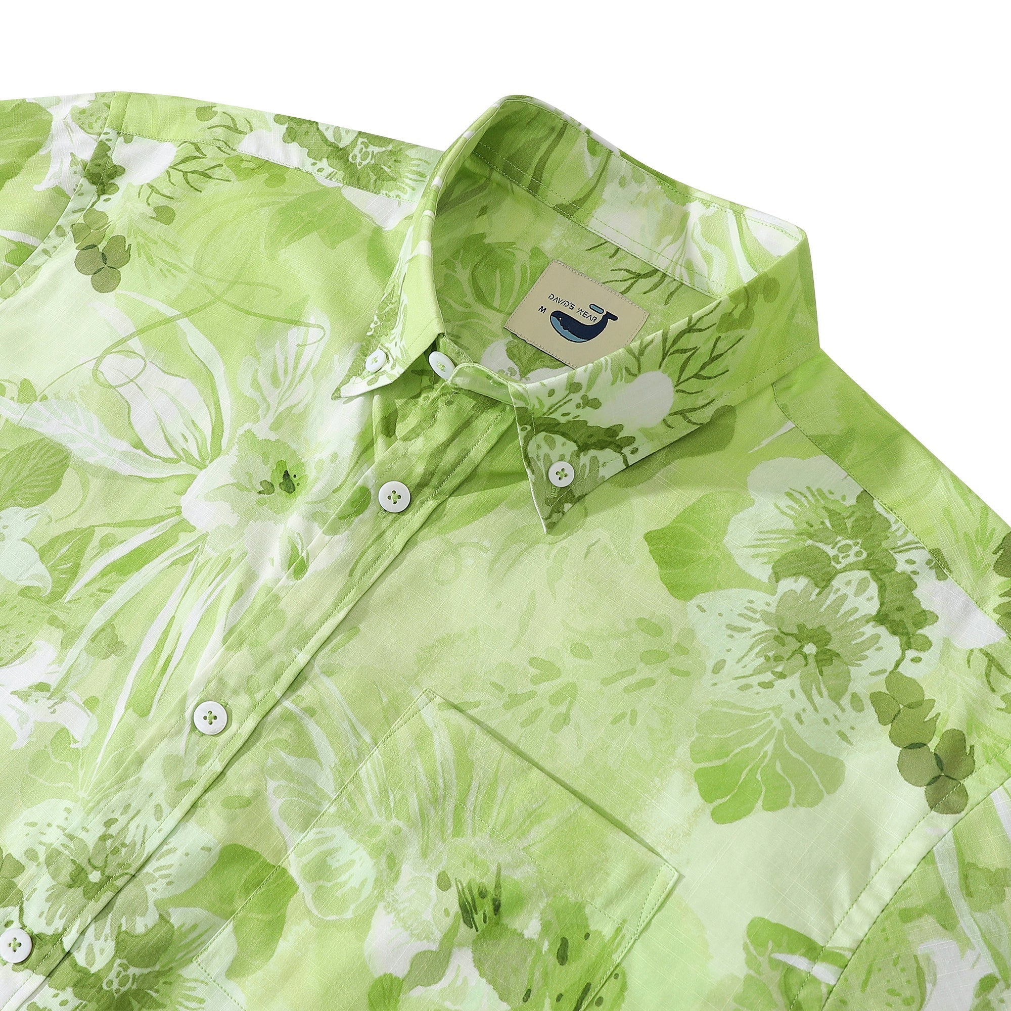 Hawaiian Shirts For Men Tropical Green Floral Cotton Button Down Short Sleeve Aloha Shirt By Evan