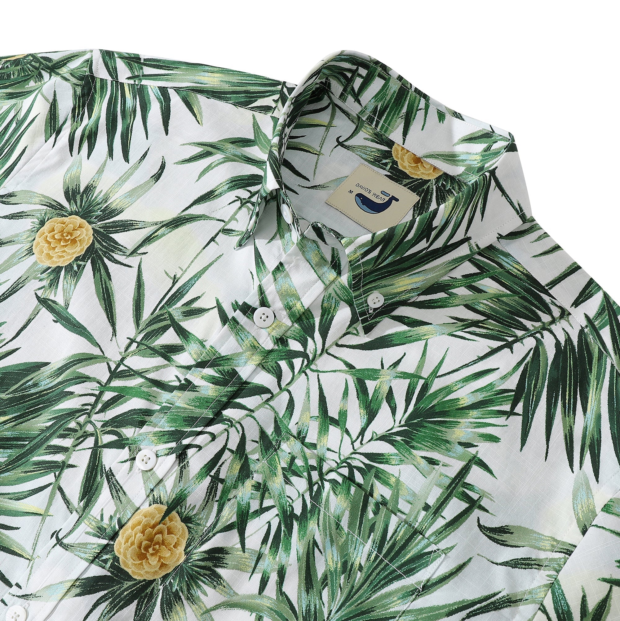 Men's Hawaiian Shirt Green Tropical Leaves 1930s Vintage Aloha Shirt By Evan