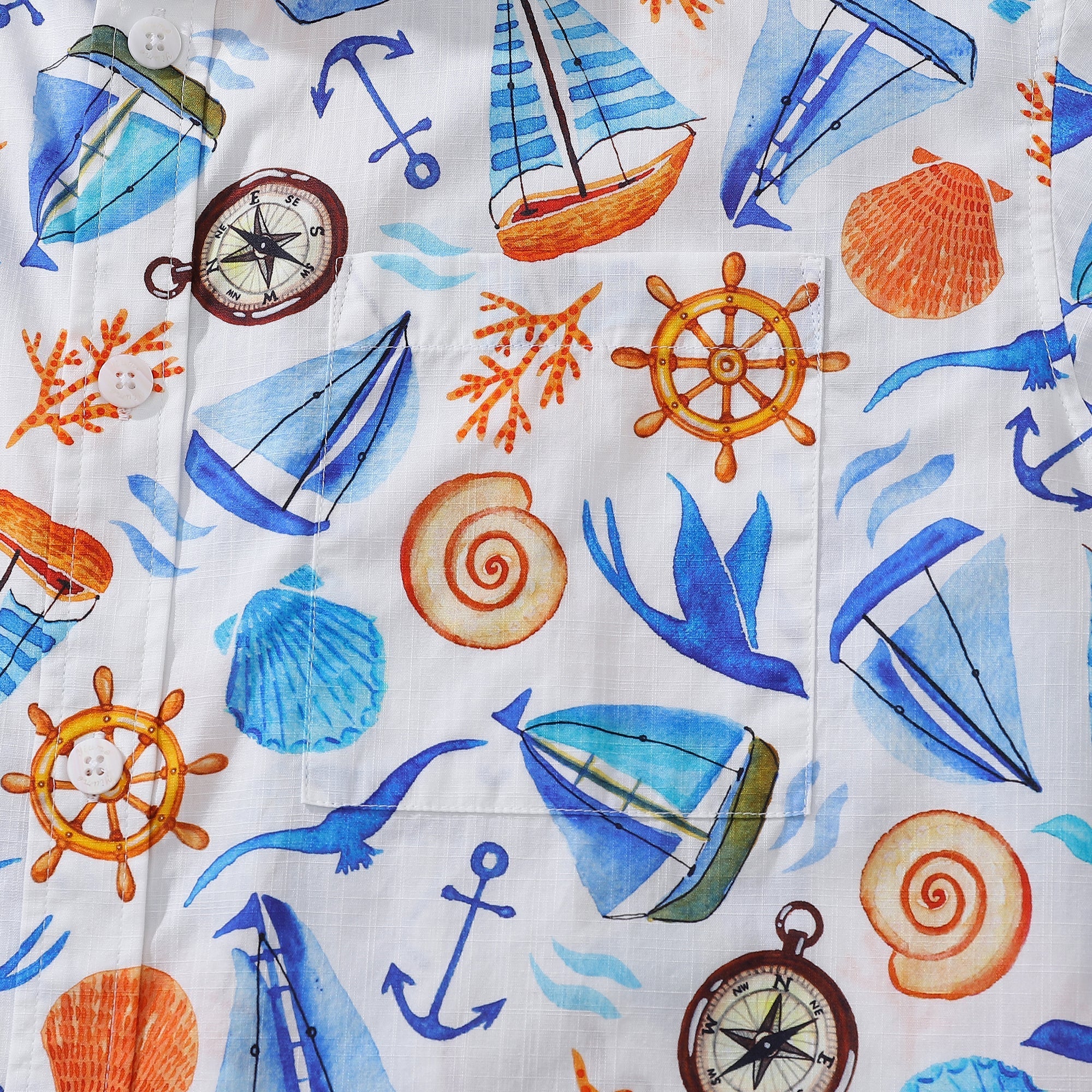 Men's 1970s Vintage Hawaiian Shirt Sailing Adventure Print Cotton Button-down By Julia Madoka