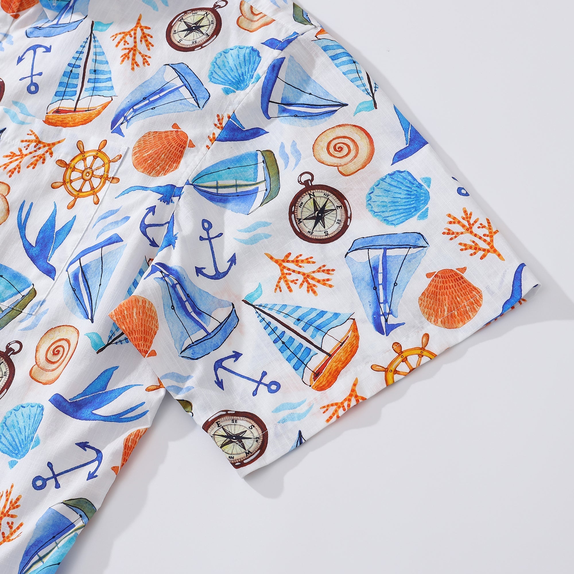 Men's 1970s Vintage Hawaiian Shirt Sailing Adventure Print Cotton Button-down By Julia Madoka