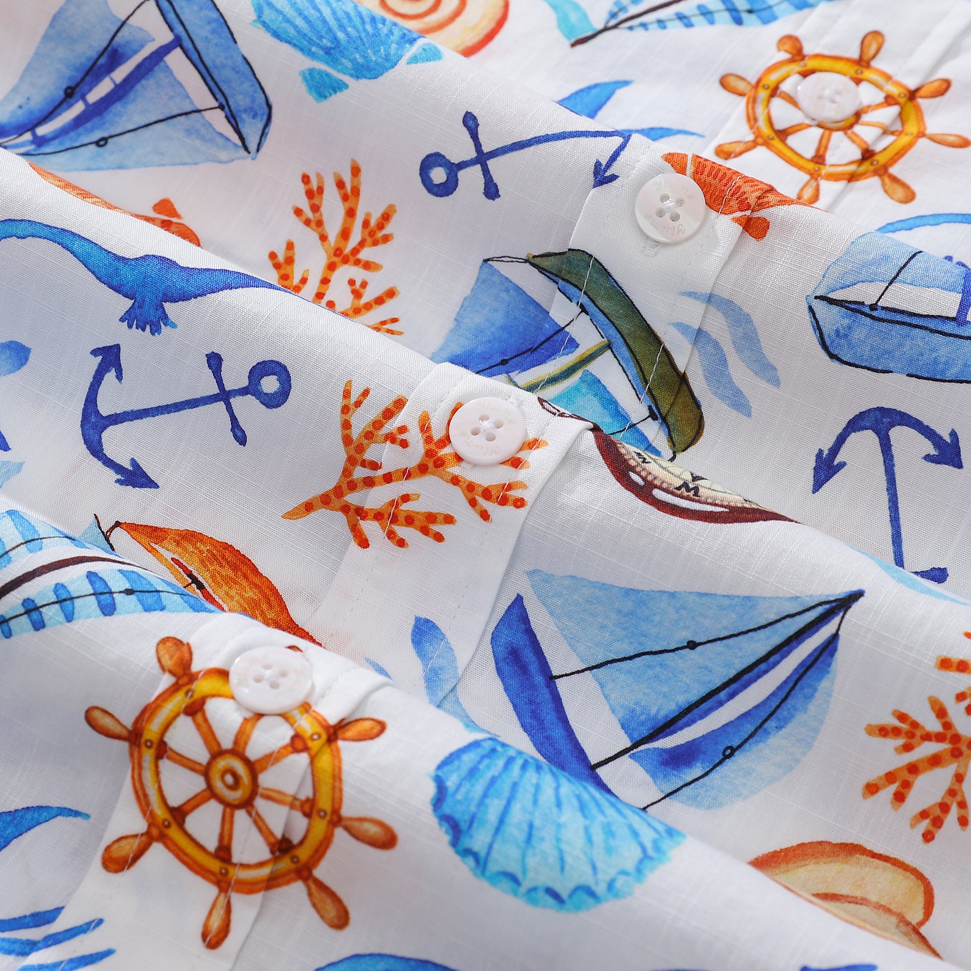 Men's 1970s Vintage Hawaiian Shirt Sailing Adventure Print Cotton Button-down By Julia Madoka