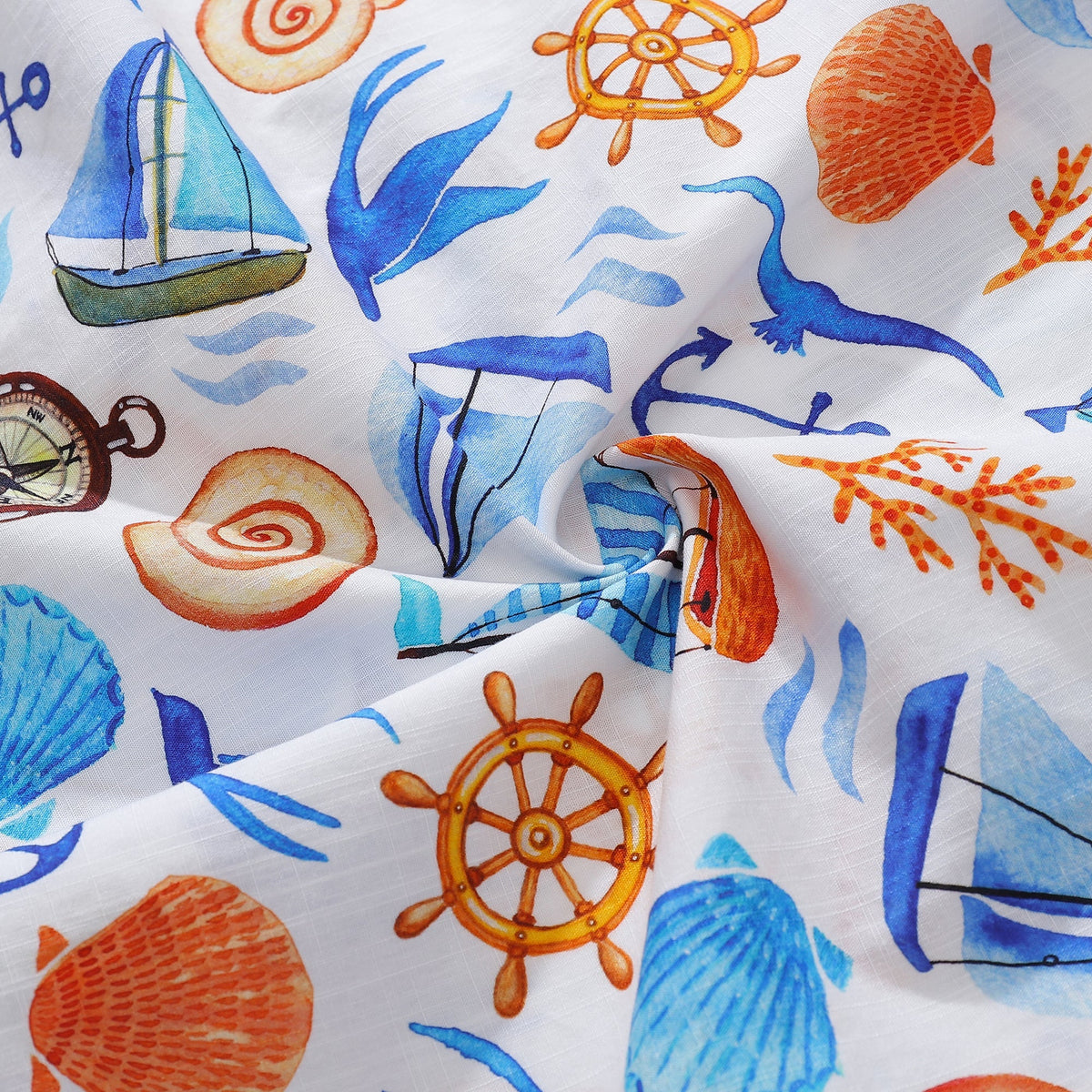Men's 1970s Vintage Hawaiian Shirt Sailing Adventure Print Cotton Button-down By Julia Madoka