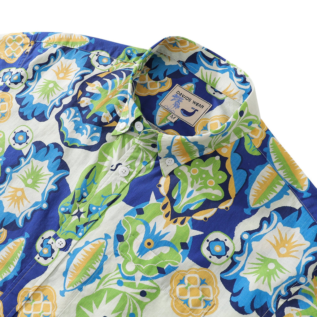 Hawaiian Shirts For Men Vintage Cotton Button Down Totem and Jewelry Short Sleeve Aloha Shirt By Evan
