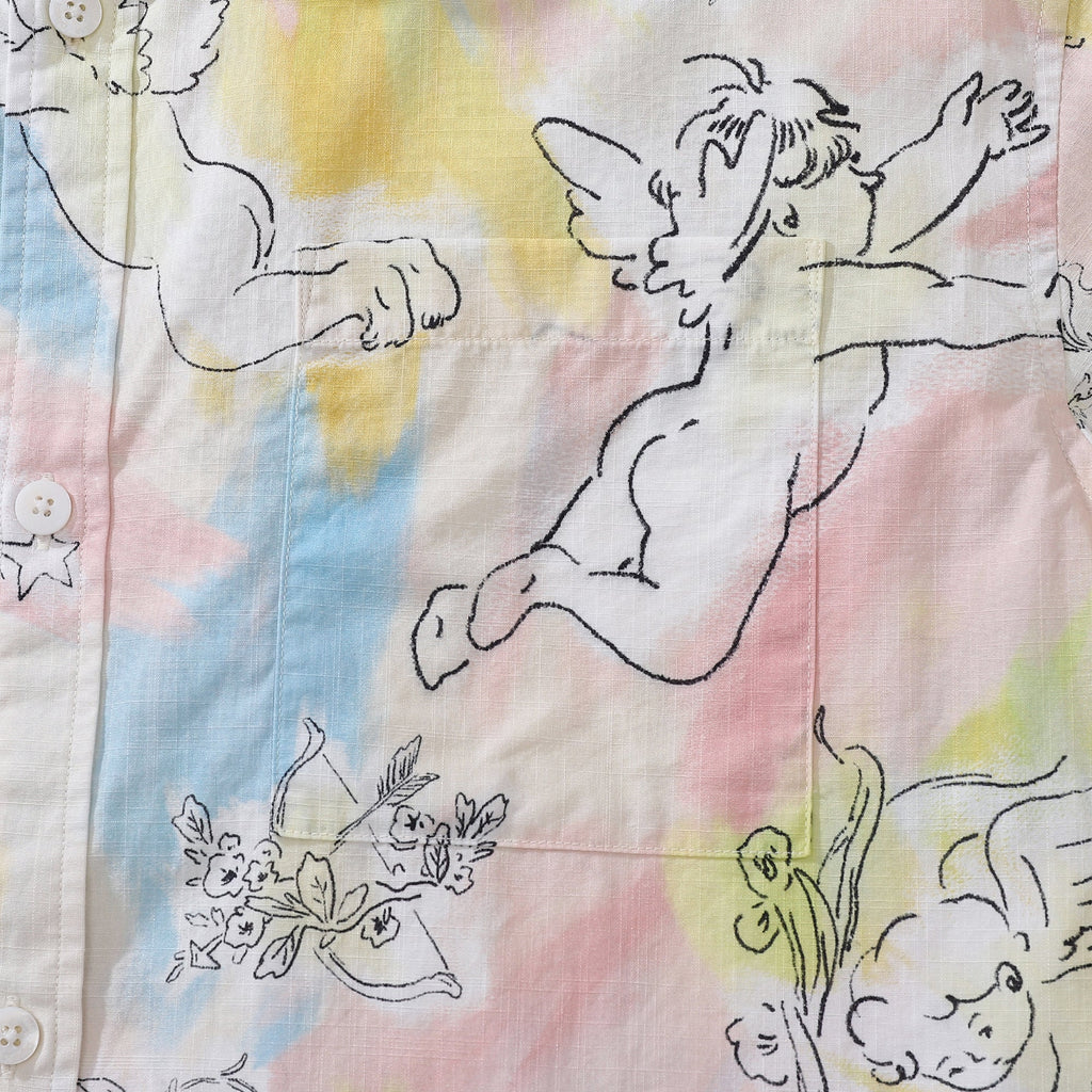 1980s Vintage Men's Hawaiian Shirt Angel's Ball Print Cotton Button-down Short Sleeve Aloha Shirt By Evan