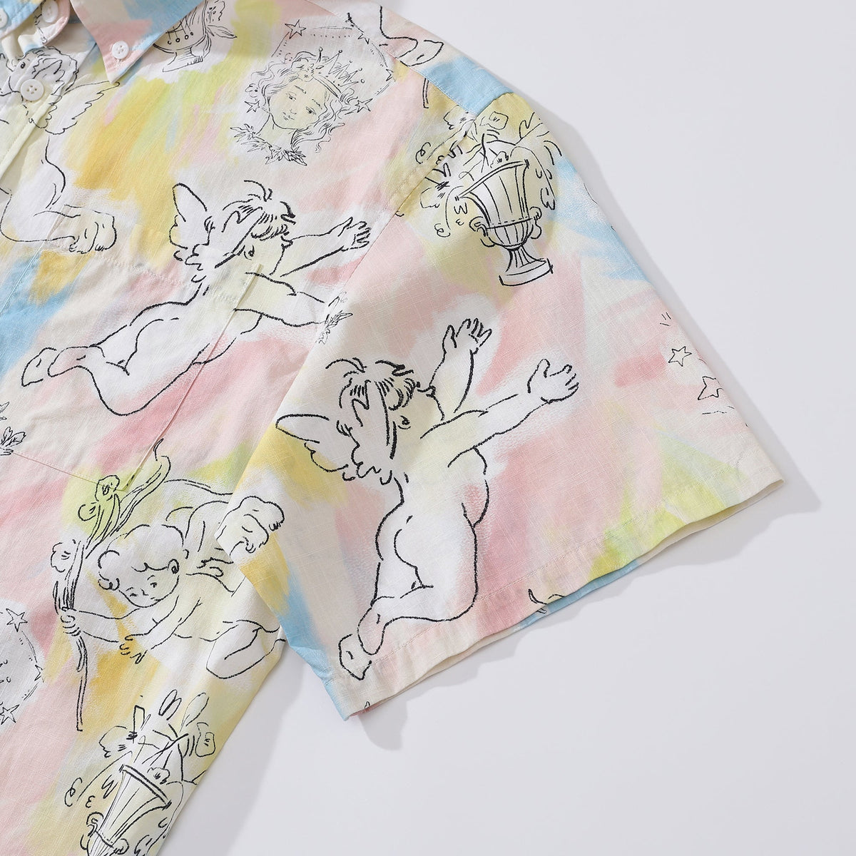 1980s Vintage Men's Hawaiian Shirt Angel's Ball Print Cotton Button-down Short Sleeve Aloha Shirt By Evan