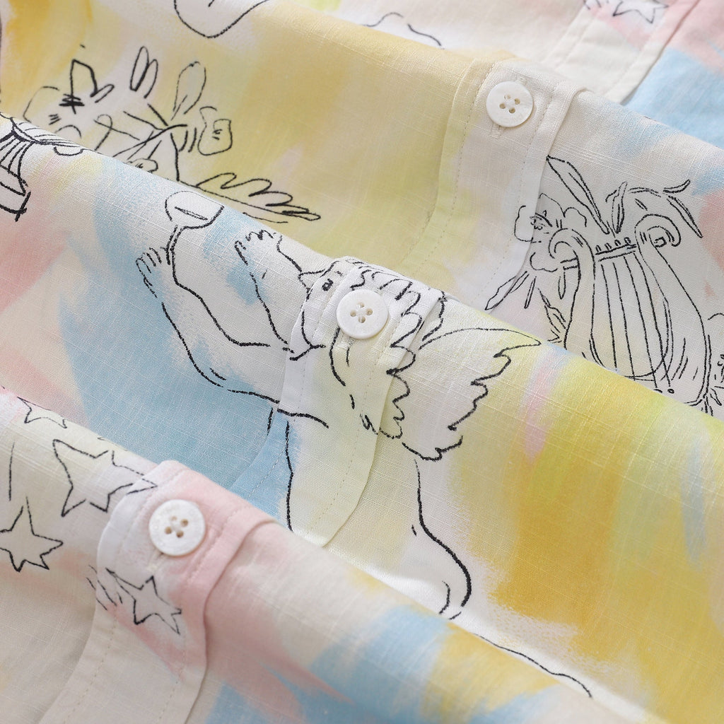 1980s Vintage Men's Hawaiian Shirt Angel's Ball Print Cotton Button-down Short Sleeve Aloha Shirt By Evan