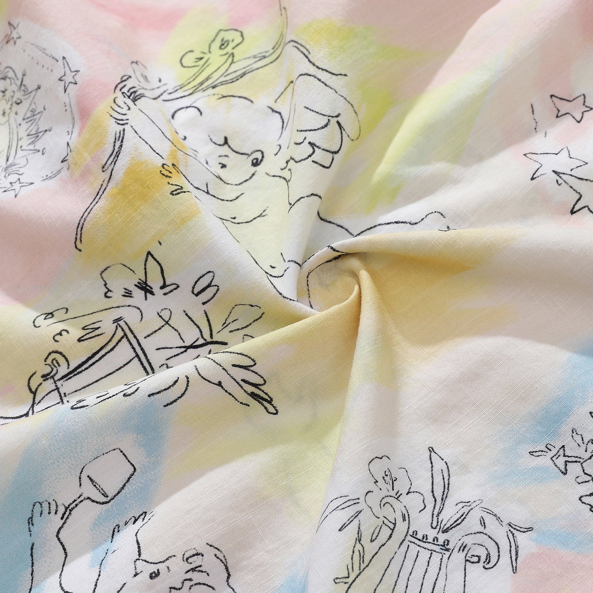 1980s Vintage Men's Hawaiian Shirt Angel's Ball Print Cotton Button-down Short Sleeve Aloha Shirt By Evan