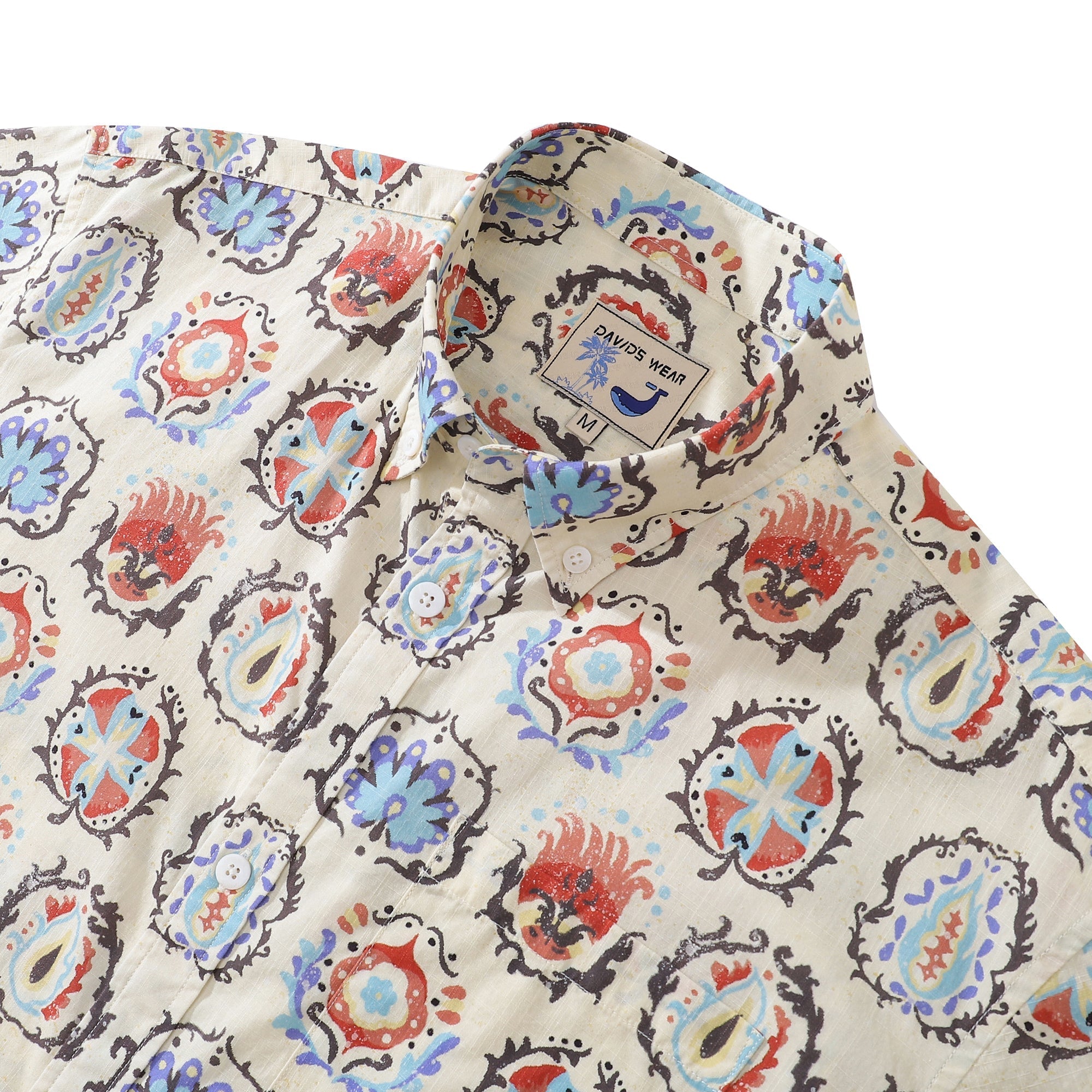 Men's Hawaiian Shirt Glamorous Market Print Cotton Button-down Short Sleeve Aloha Shirt By Evan
