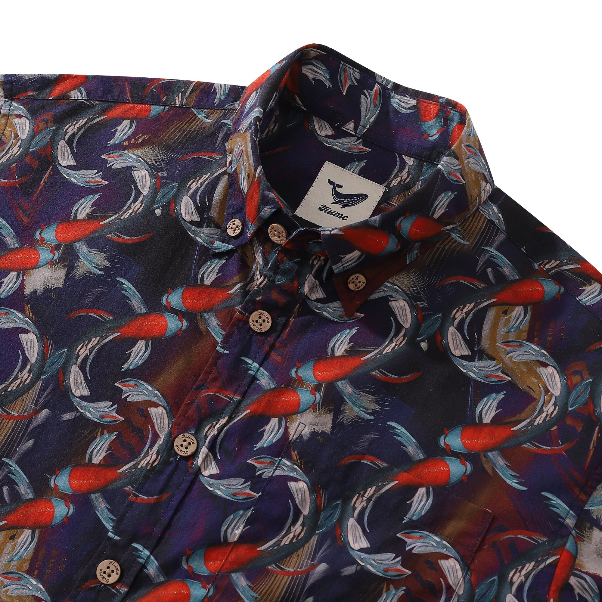 Men's Hawaiian Shirt Good Fortune Koi Print Cotton Button-down Short Sleeve Aloha Shirt By Cigar
