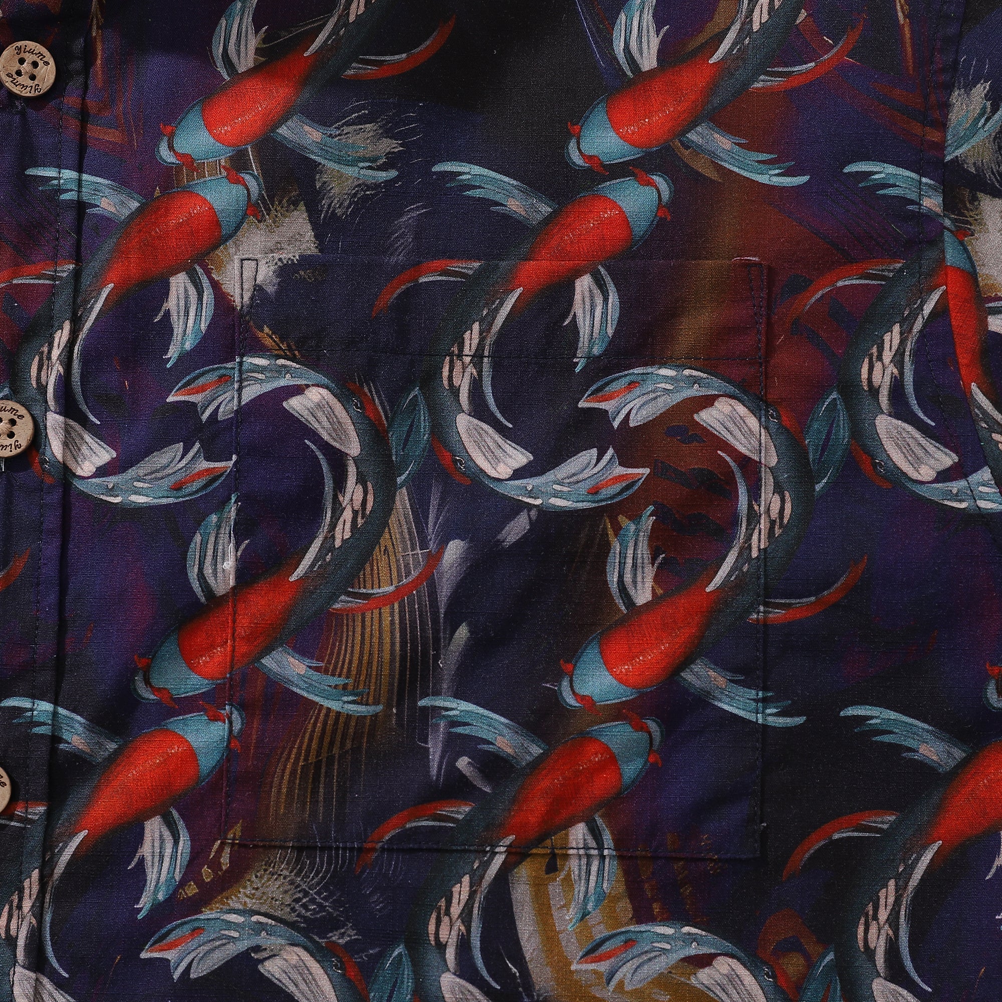 Men's Hawaiian Shirt Good Fortune Koi Print Cotton Button-down Short Sleeve Aloha Shirt By Cigar