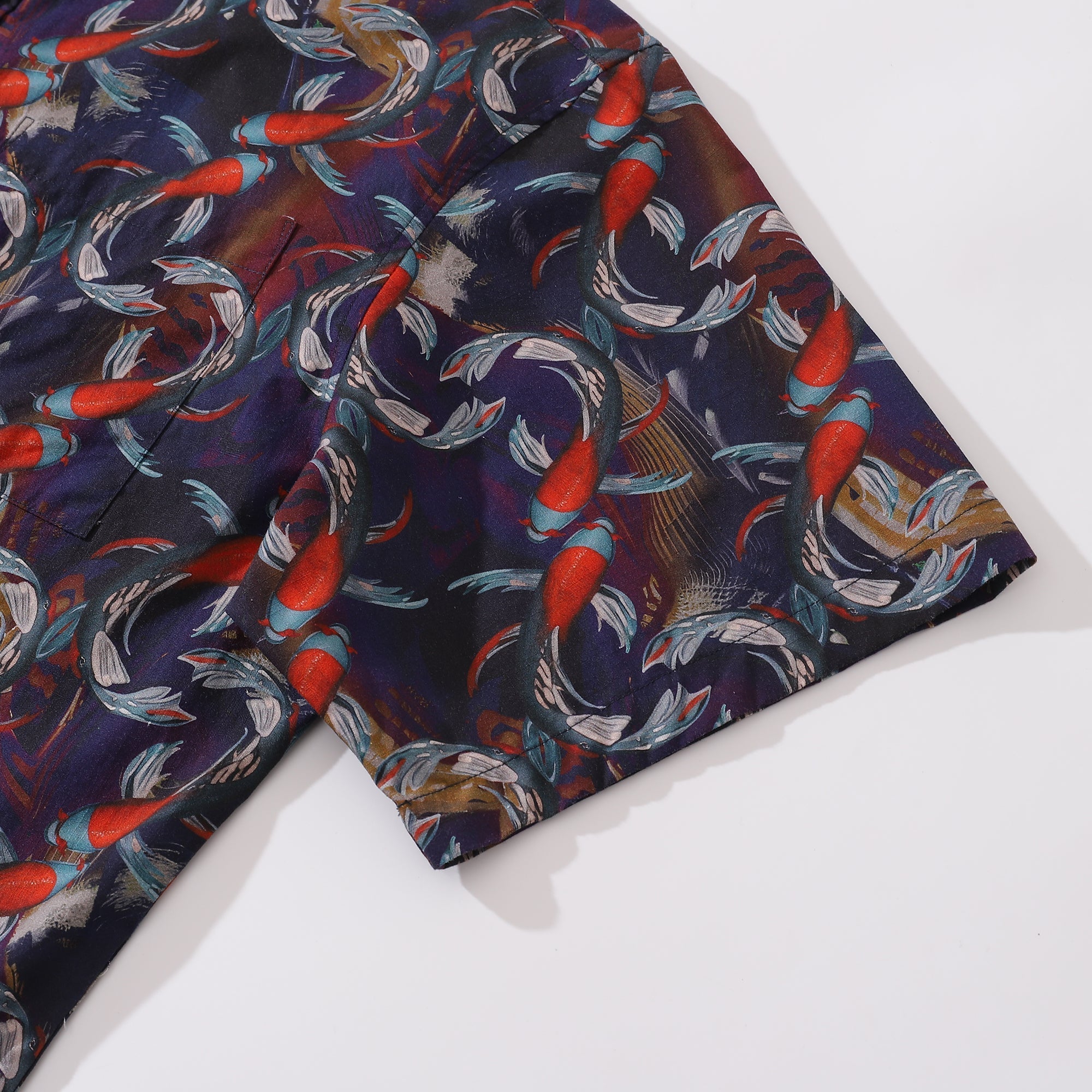 Men's Hawaiian Shirt Good Fortune Koi Print Cotton Button-down Short Sleeve Aloha Shirt By Cigar