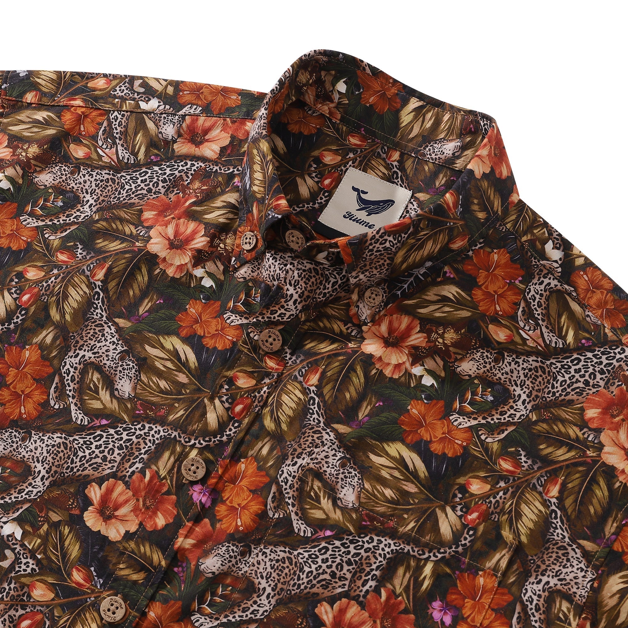 Men's Hawaiian Shirt The Playful Leopard Print Cotton Button-down Short Sleeve Aloha Shirt By Yakima