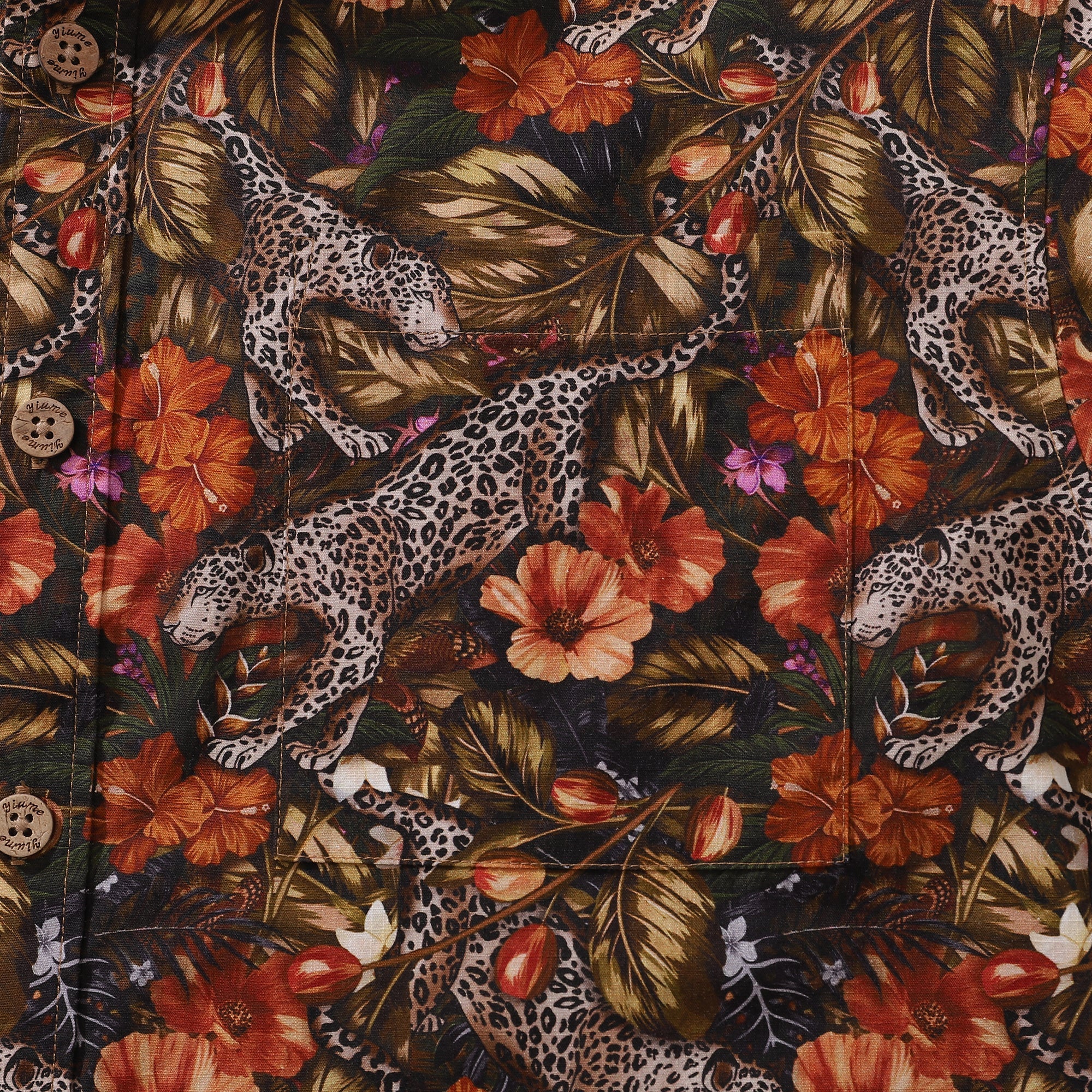 Men's Hawaiian Shirt The Playful Leopard Print Cotton Button-down Short Sleeve Aloha Shirt By Yakima