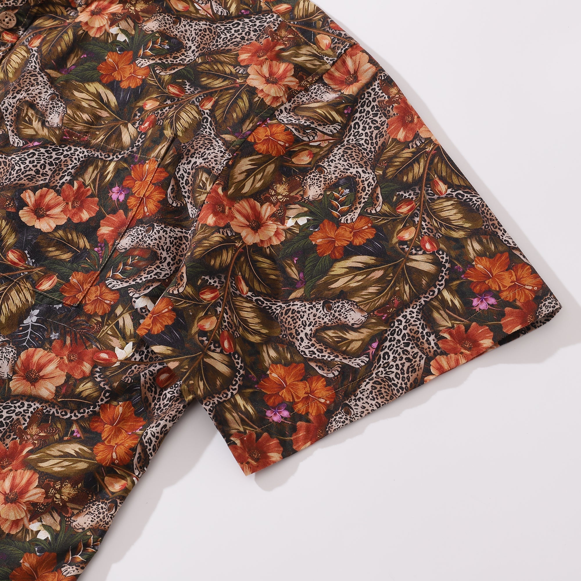 Men's Hawaiian Shirt The Playful Leopard Print Cotton Button-down Short Sleeve Aloha Shirt By Yakima