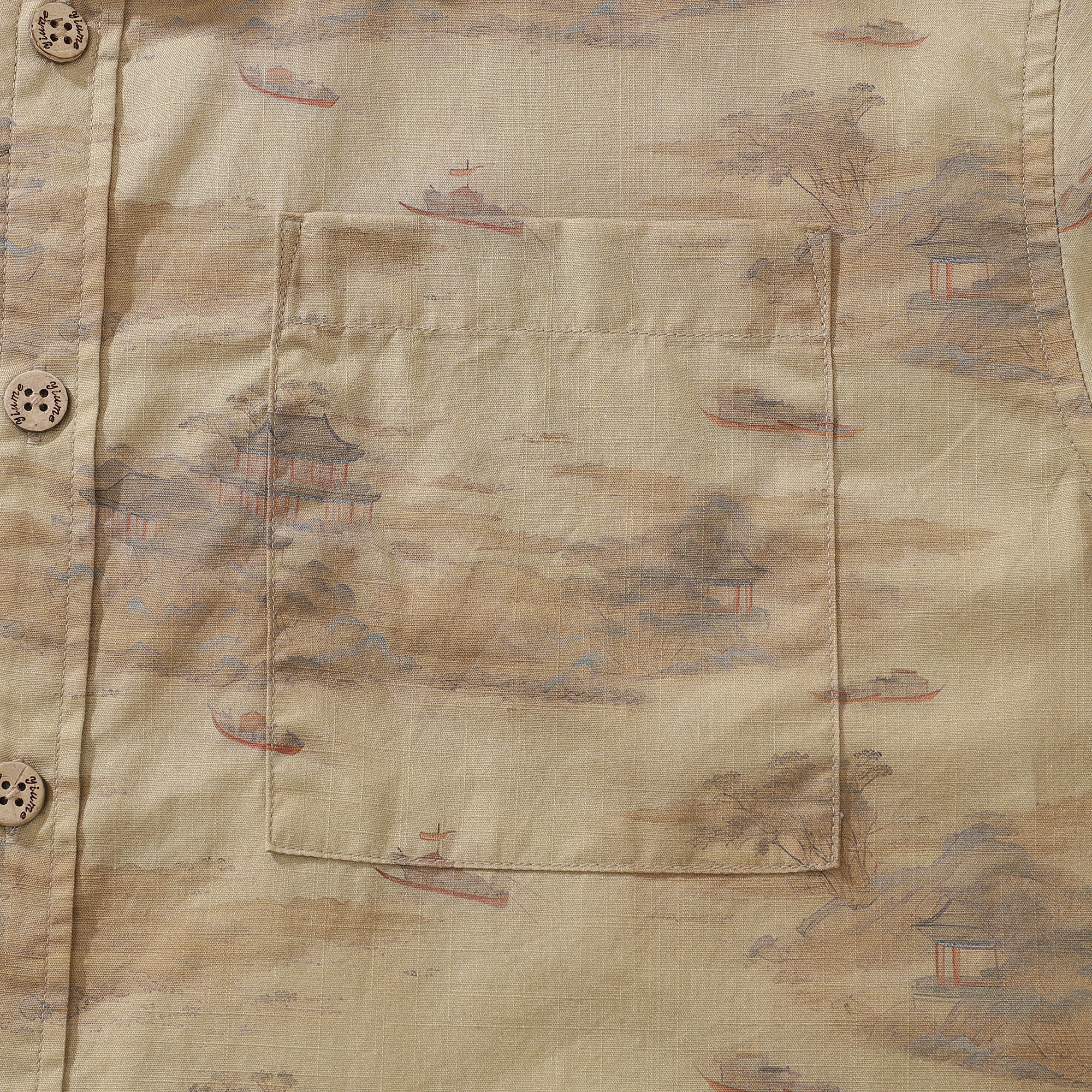 1920s Vintage Men's Hawaiian Shirt Serenity along the Riverbank Cotton Button-down Short Sleeve Aloha Shirt By Cigar