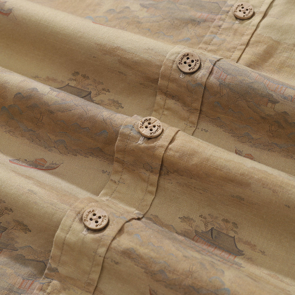 1920s Vintage Men's Hawaiian Shirt Serenity along the Riverbank Cotton Button-down Short Sleeve Aloha Shirt By Cigar
