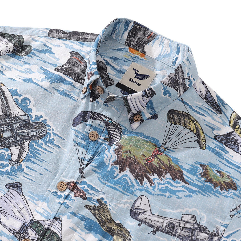 Men's Hawaiian Shirt Flight of the Falcons Cotton Button-down Short Sleeve Aloha Shirt By Sun