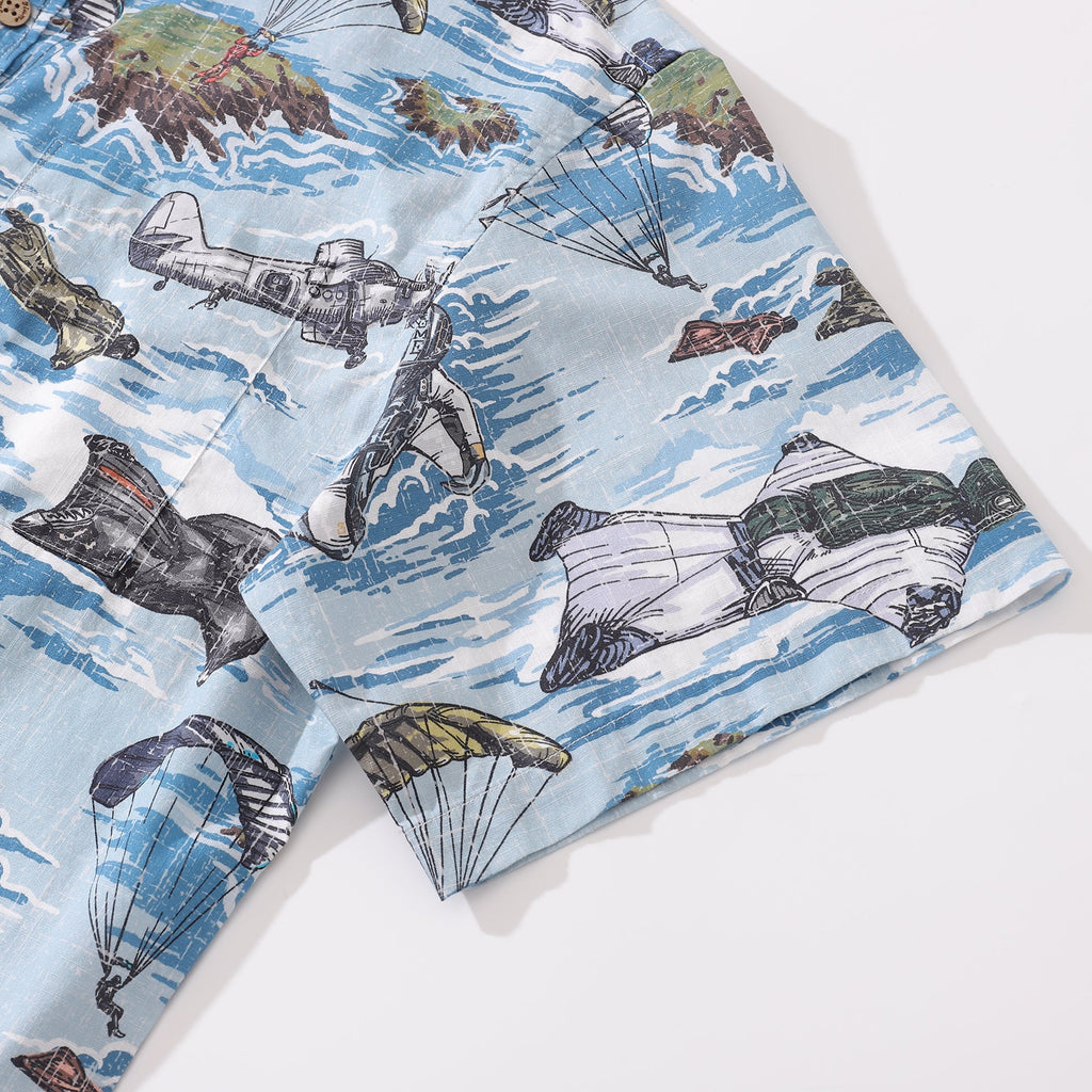 Men's Hawaiian Shirt Flight of the Falcons Cotton Button-down Short Sleeve Aloha Shirt By Sun