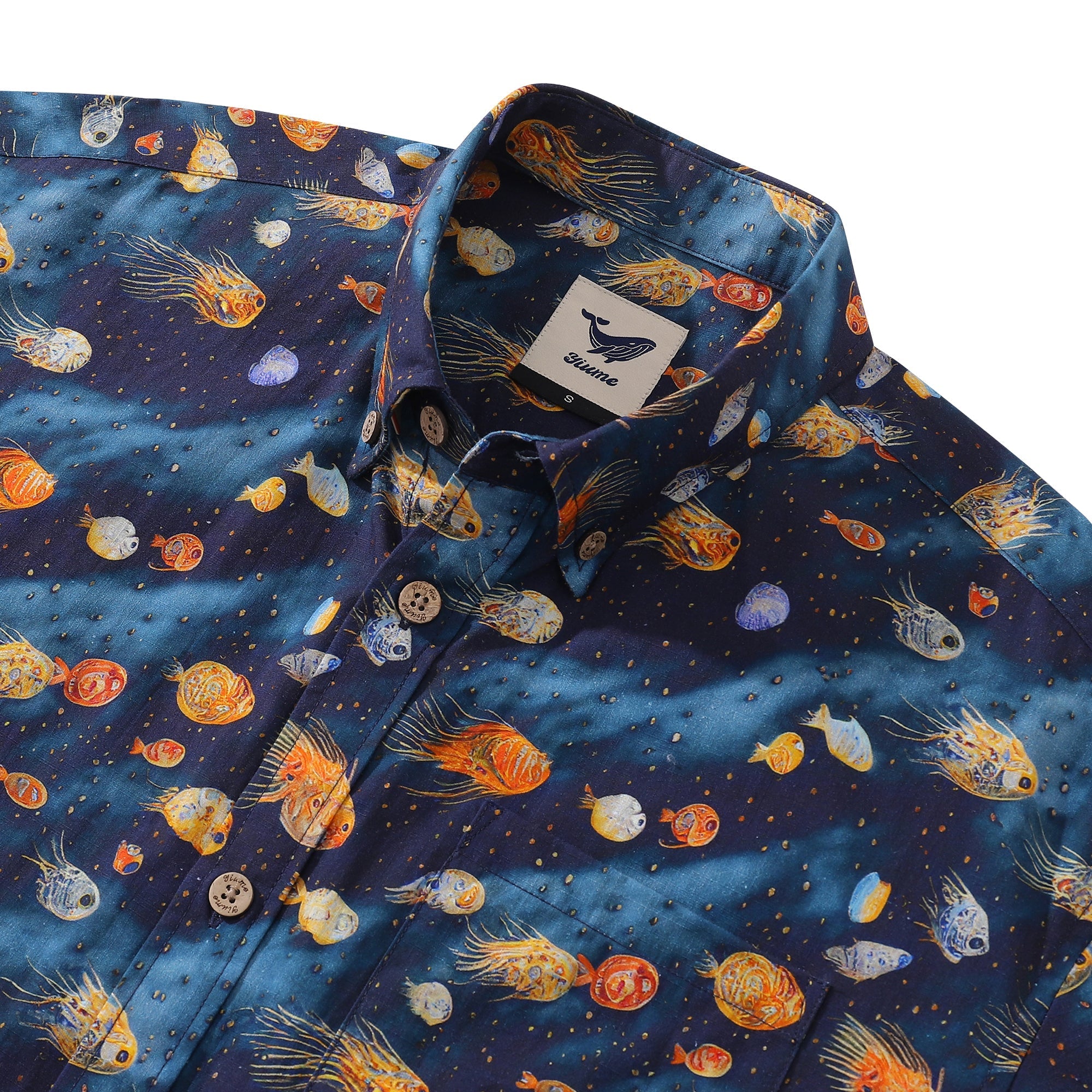 Men's Hawaiian Shirt Aquatic Reverie Print Cotton Button-down Short Sleeve Aloha Shirt By Amy