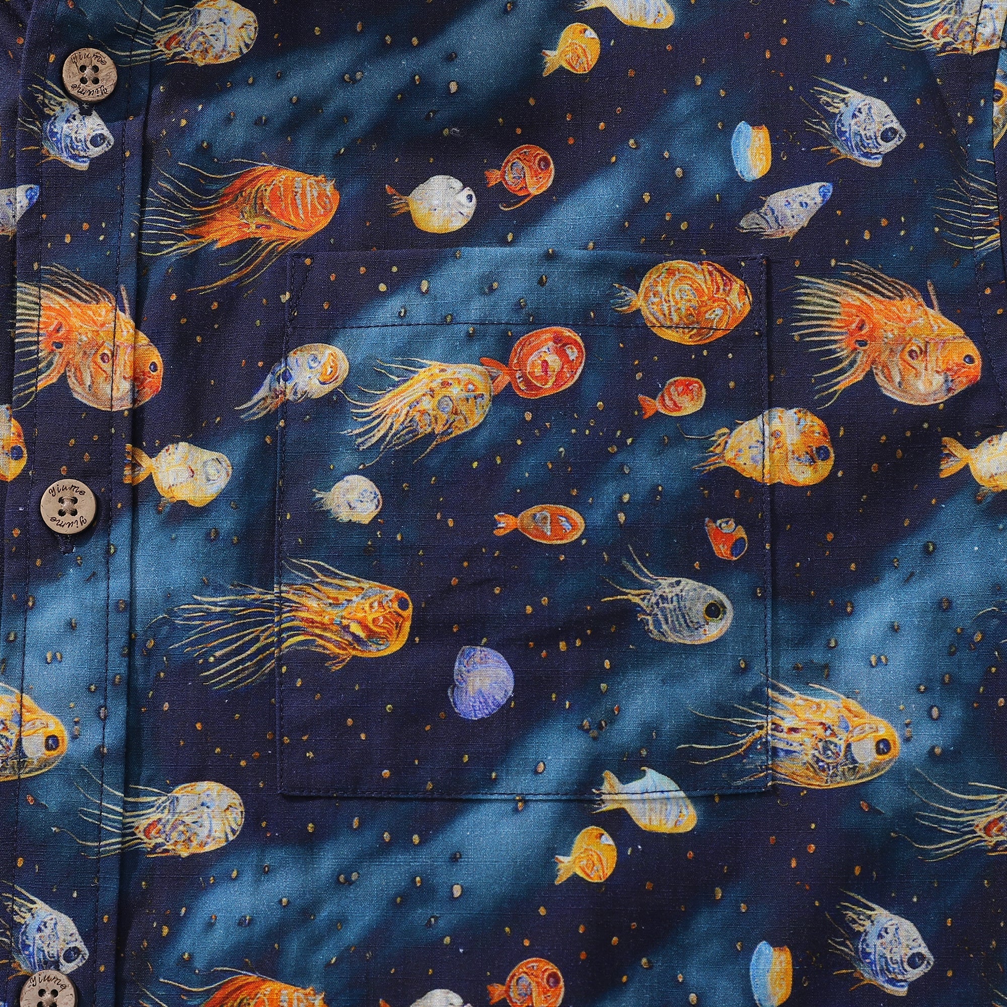 Men's Hawaiian Shirt Aquatic Reverie Print Cotton Button-down Short Sleeve Aloha Shirt By Amy