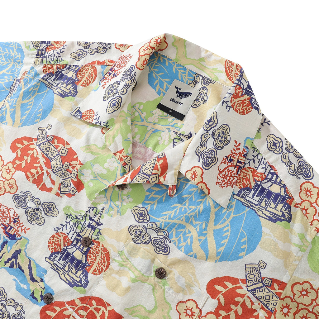 Hawaiian Shirt For Men 1950s Vintage Amusement Park Shirt Camp Collar 100% Cotton By Evan
