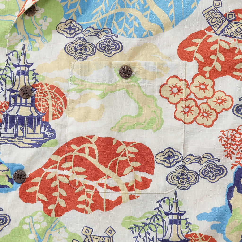 Hawaiian Shirt For Men 1950s Vintage Amusement Park Shirt Camp Collar 100% Cotton By Evan