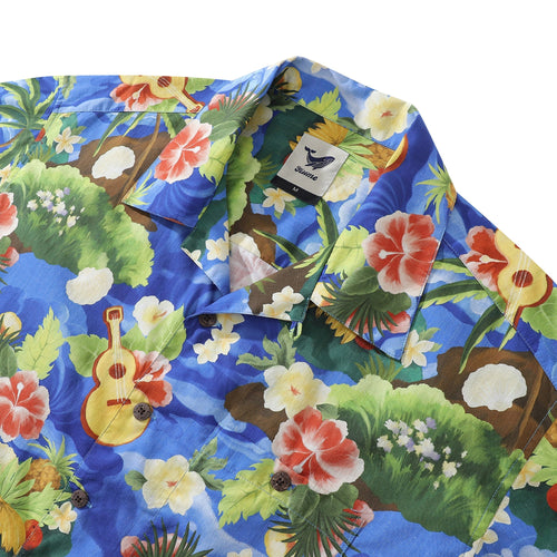 1960s Vintage Hawaiian Shirt For Men Island Folk Song Shirt Camp Collar 100% Cotton By Evan