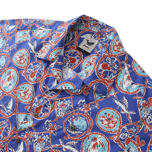 1960s Vintage Hawaiian Shirt For Men Table Time Shirt Camp Collar 100% Cotton By Evan