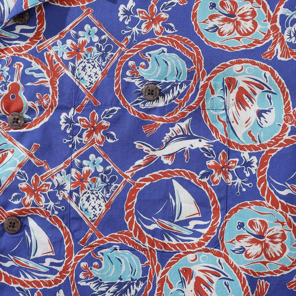 1960s Vintage Hawaiian Shirt For Men Table Time Shirt Camp Collar 100% Cotton By Evan
