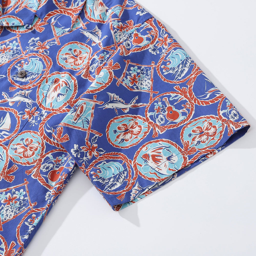 1960s Vintage Hawaiian Shirt For Men Table Time Shirt Camp Collar 100% Cotton By Evan