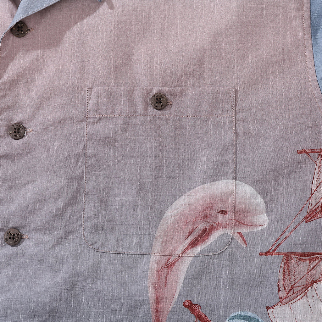 1950s Vintage Hawaiian Shirt For Men Navigation Shirt Camp Collar 100% Cotton By Sylvia