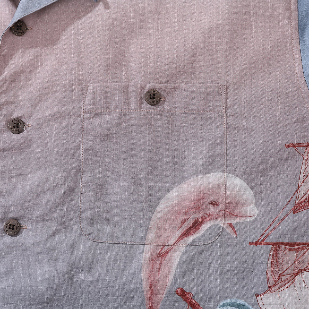 1950s Vintage Hawaiian Shirt For Men Navigation Shirt Camp Collar 100% Cotton By Sylvia