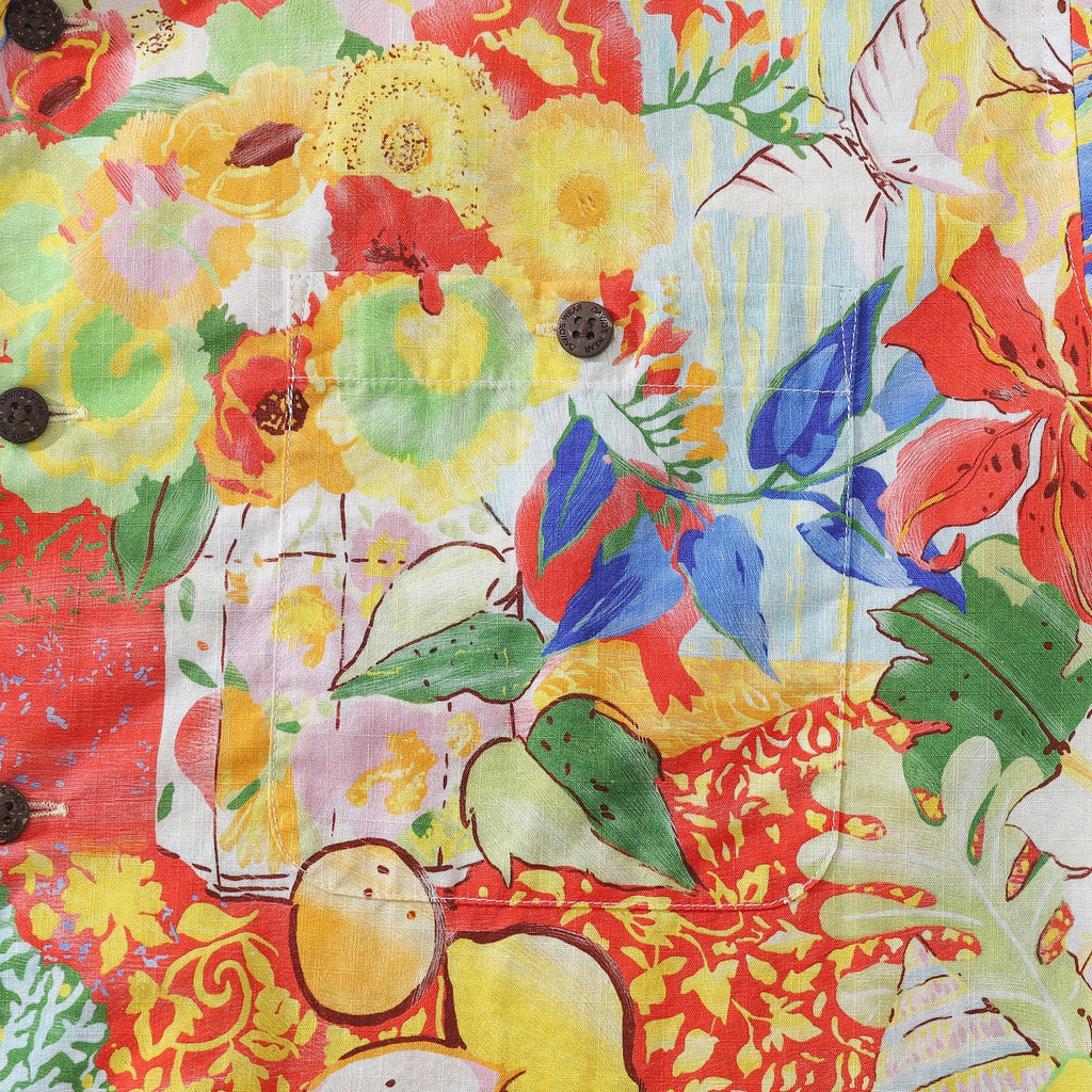 1970s Vintage Hawaiian Shirt For Men Flower and Fruit Ocean Shirt Camp Collar 100% Cotton By Sylvia