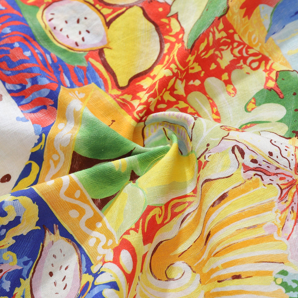 1970s Vintage Hawaiian Shirt For Men Flower and Fruit Ocean Shirt Camp Collar 100% Cotton By Sylvia