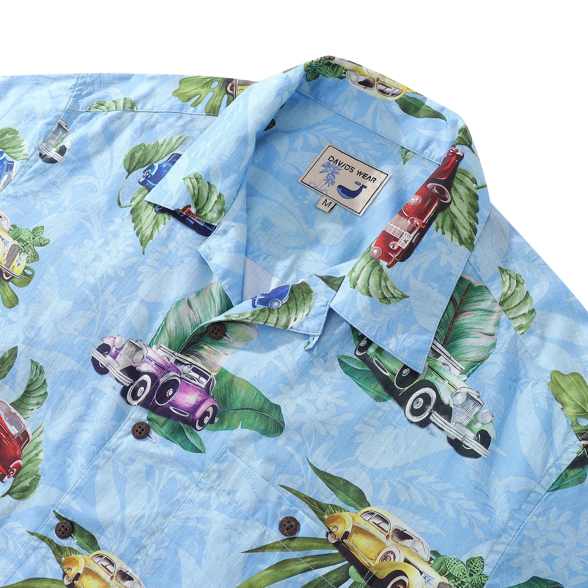 Hawaiian Shirt For Men Old-Fashioned Car Shirt Camp Collar 100% Cotton By Sylvia