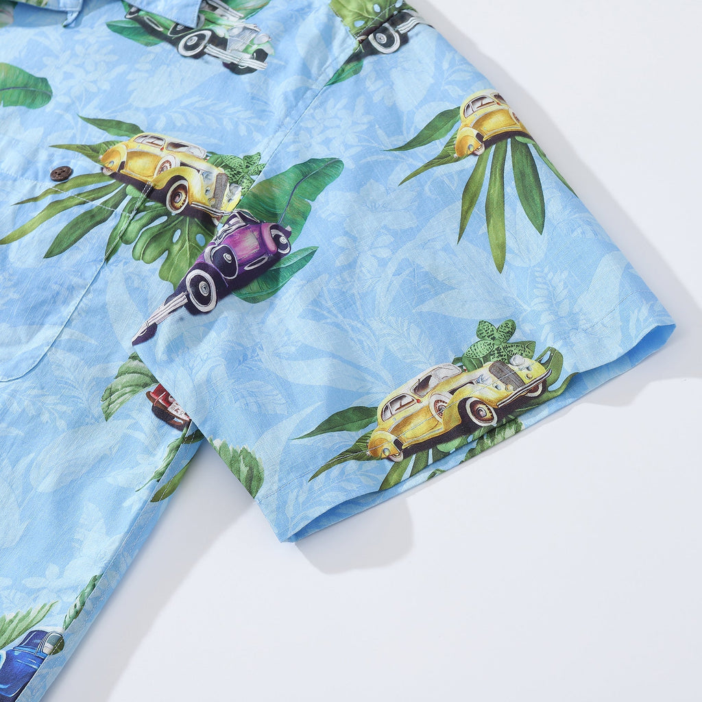 Hawaiian Shirt For Men Old-Fashioned Car Shirt Camp Collar 100% Cotton By Sylvia