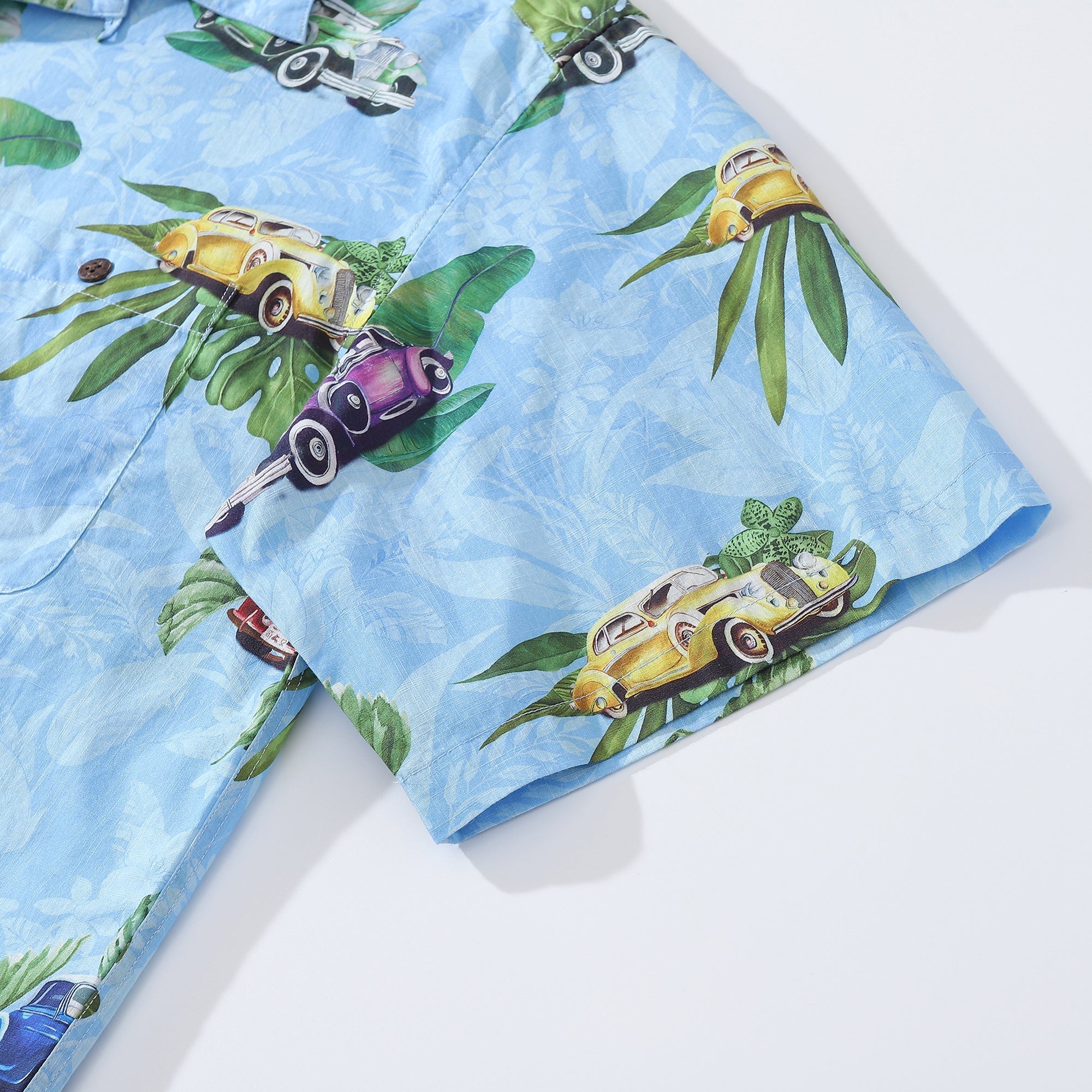 Hawaiian Shirt For Men Old-Fashioned Car Shirt Camp Collar 100% Cotton By Sylvia