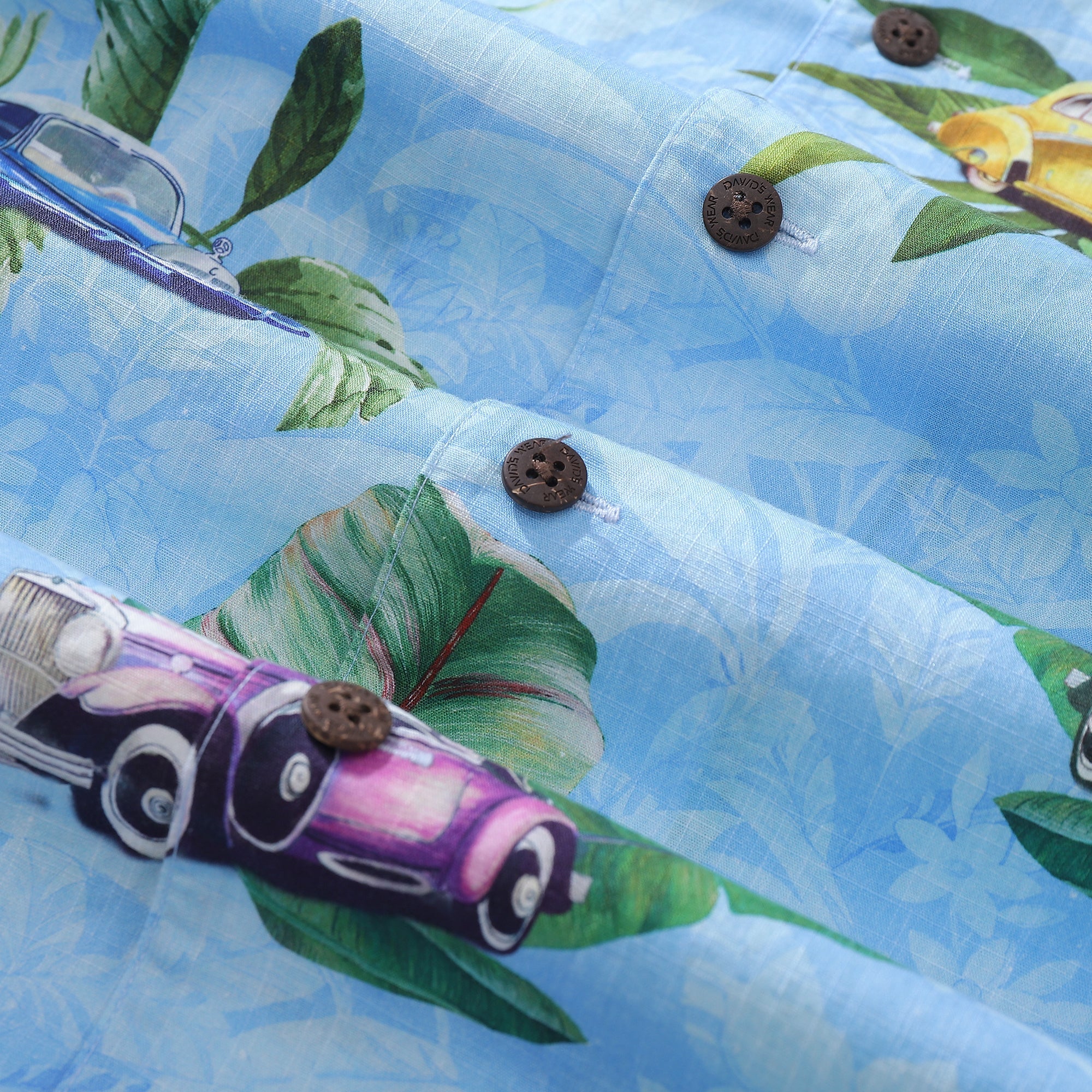 Hawaiian Shirt For Men Old-Fashioned Car Shirt Camp Collar 100% Cotton By Sylvia