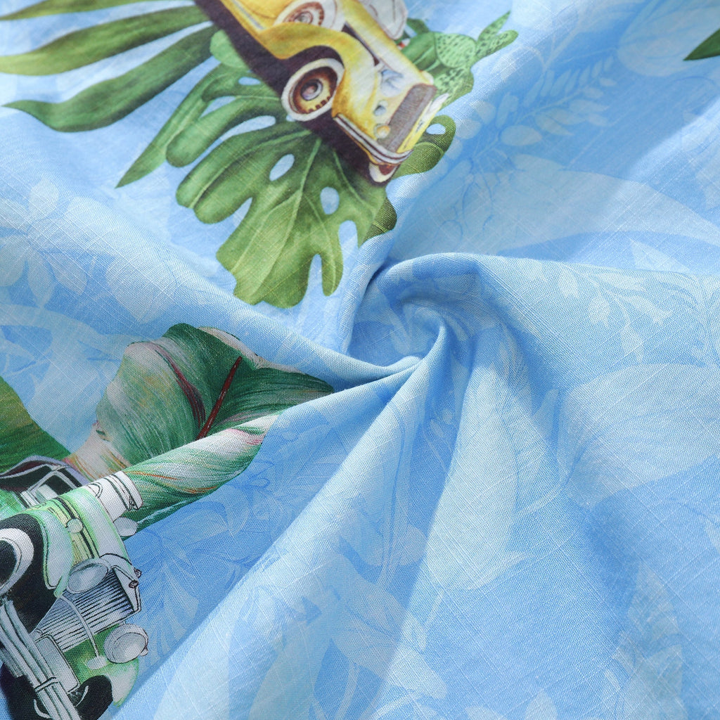 Hawaiian Shirt For Men Old-Fashioned Car Shirt Camp Collar 100% Cotton By Sylvia