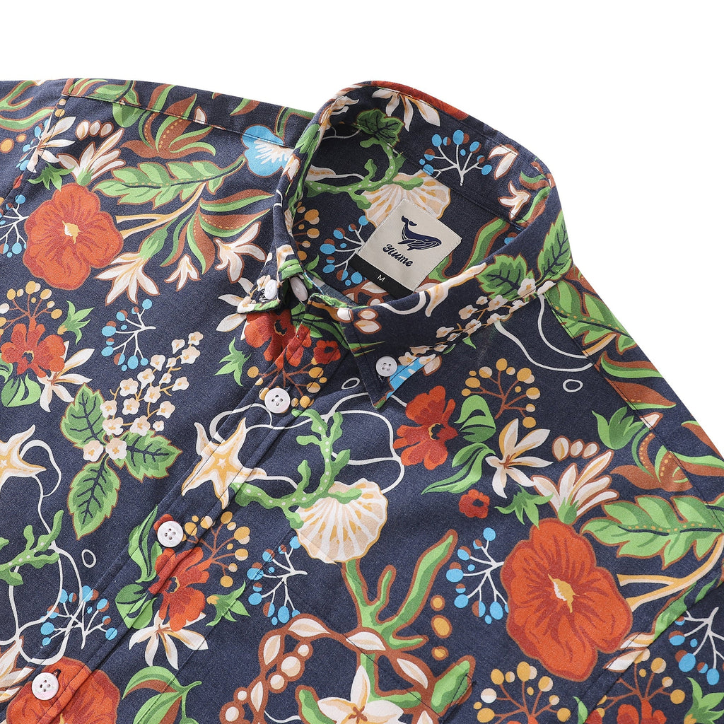 Men's Hawaiian Shirt Treasure Garden Print 1940s Vintage Short Sleeve Aloha Shirt By Evan
