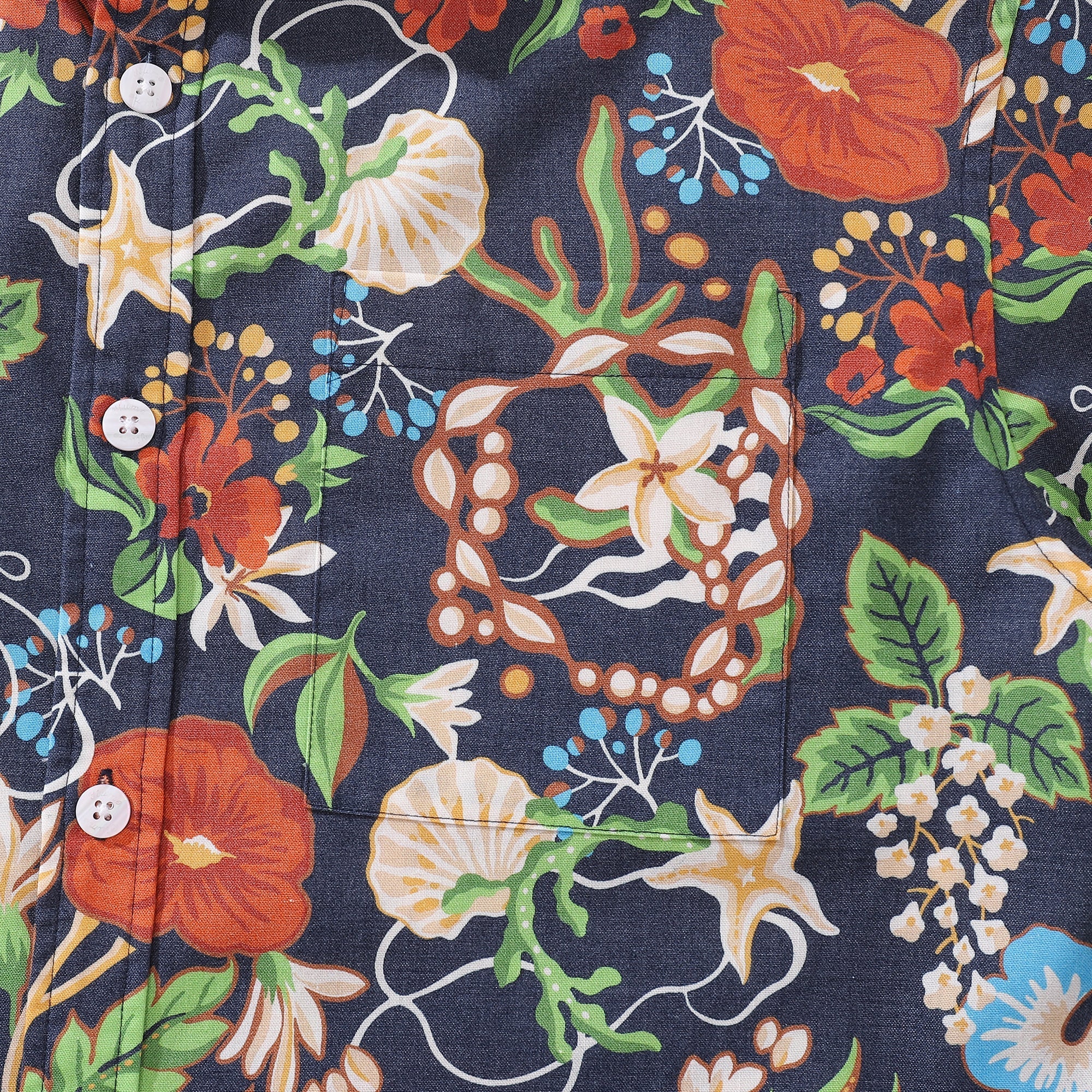 Men's Hawaiian Shirt Treasure Garden Print 1940s Vintage Short Sleeve Aloha Shirt By Evan