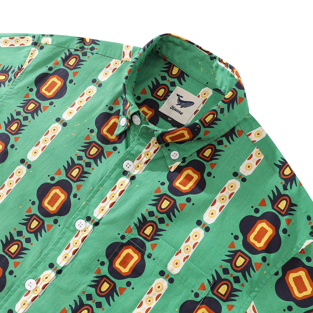Men's 1970s Vintage Hawaiian Shirt Nation of the South Print Cotton Button-down Short Sleeve Aloha Shirt By Evan